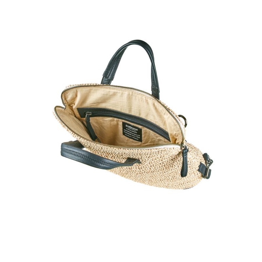 SEABREEZE BACKPACK GREY – nachhaltiger Rucksack aus Natur-Raffiabast und Leder